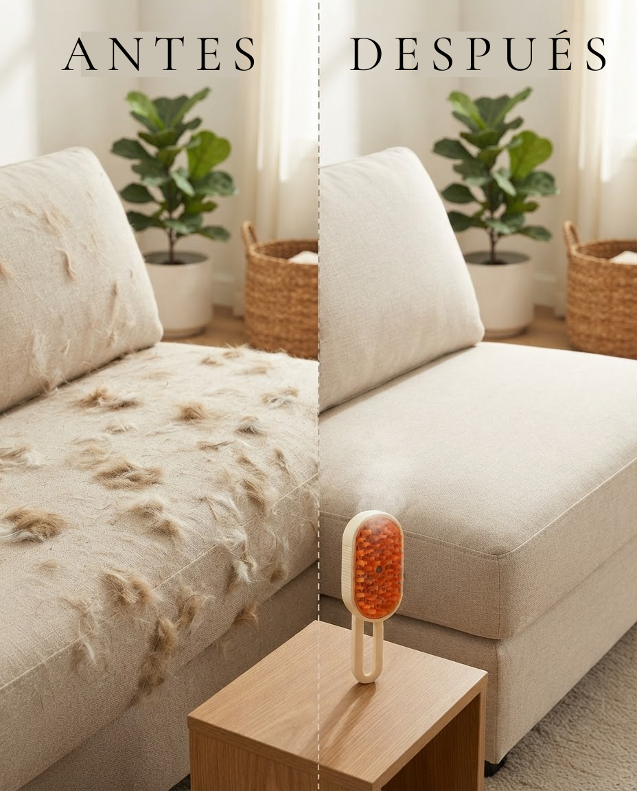 Sofa con pelo de mascota antes y despues
